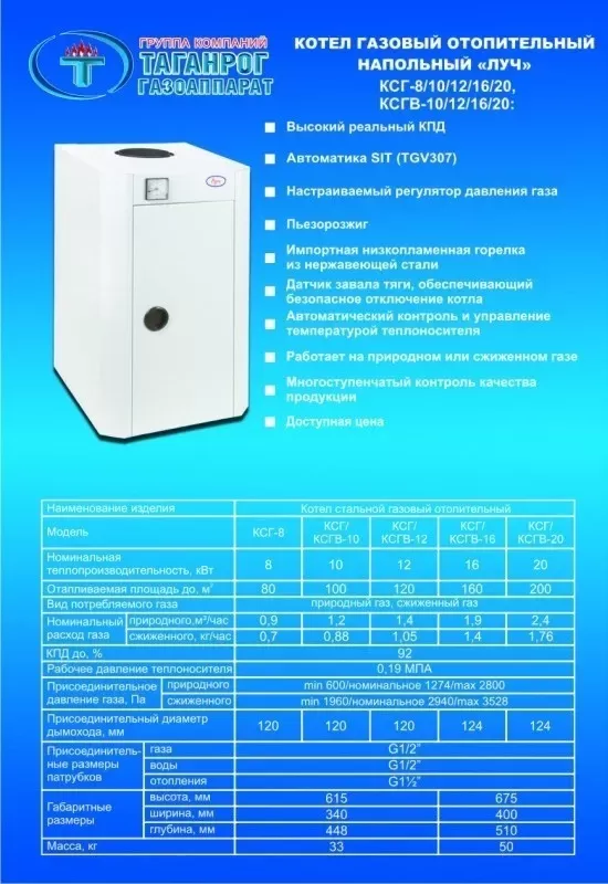 Котел газовый напольный с водоотбором КСГВ 20 Луч